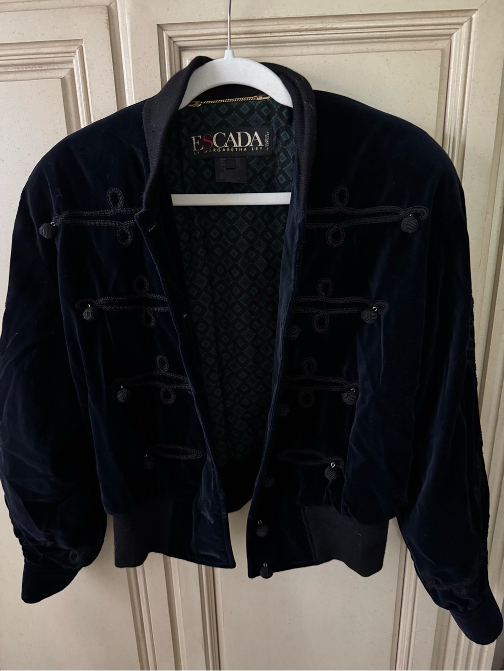 Escada Navy Velvet Military-Style Bomber Jacket